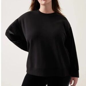 Athleta Retroplush Velvet Sweatshirt XL Black Snap Sleeve Crewneck Athleisure